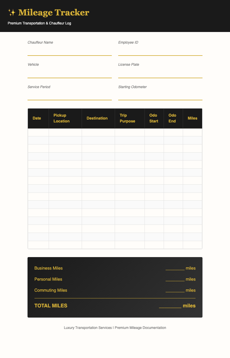 Luxury gold mileage tracker